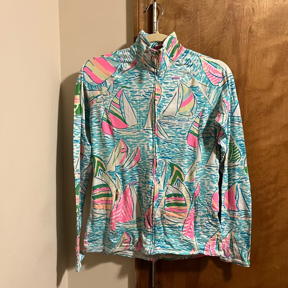 Lilly Pulitzer Luxletic Zip Up Sailboat Print Top